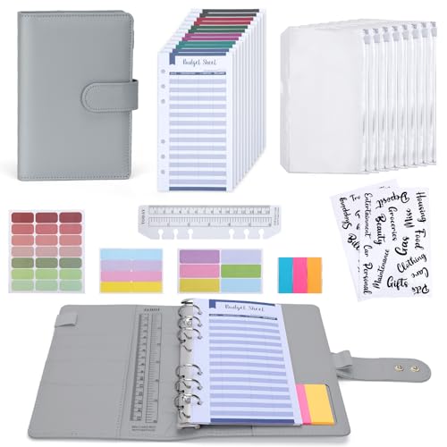 Euqvunn Libreta de Ahorro, Libreta Ahorro Dinero A6 con Sobres para Efectivo, Cierres Ajustables Carpeta de Ahorro de Dinero, Budget Planner para Organizador de Dinero, Agenda Ahorro A6 - Gris