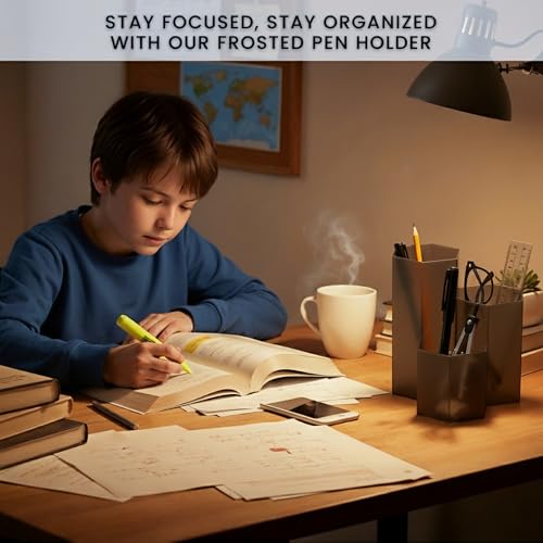 Image of Black Pen Holder for Desk | 3 Compartment Organizer Desk for Pen, Pecils, Makeup Brushes, Tooth Brushes | Cute Pencil Cup Desk Organizers and Accessories for Office, Home, Classroom, Teacher Desks