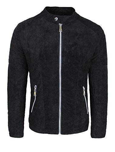 Chaqueta de hombre de ante negro Evoga en talla XL y corte slim fit informal