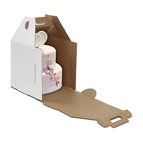 W PACKAGING WPTC1214WKE 12x12x14 White/Kraft Plain Tiered Cake Box, No Window, Lock Corner, E-Flute (Pack of 10) Cover