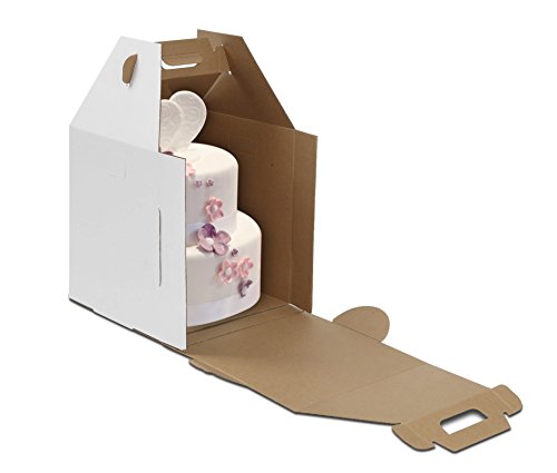 W PACKAGING WPTC1416WKE 14x14x16 White/Kraft Plain Tiered Cake Box, No Window, Lock Corner, E-Flute (Pack of 10)