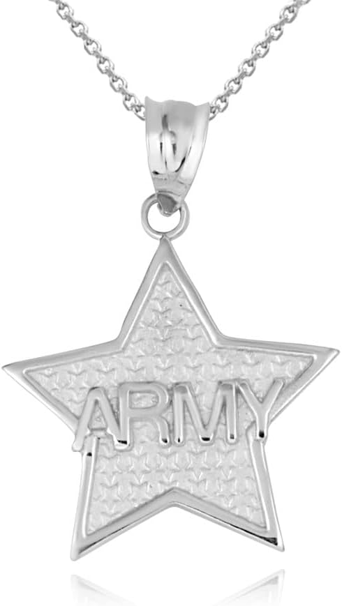 Claddagh Gold United States Army Officially Licensed Textured Army Star Fine Pendant Necklace Real Solid .925 Sterling Silver