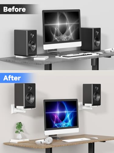 Image of suptek Large Dual Side Clamping Bookshelf Speaker Wall Mounting Bracket for Large Surrounding Sound Speakers, Hold up to 55lbs White SPM201LW