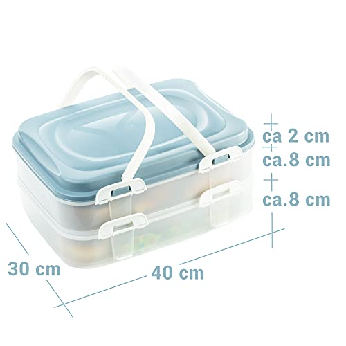 Foto von Kuchen transportbox, Cupcake, Muffin Party Container Kuchenbehälter Lebensmittel Transportbox XL mit 2 Etagen und klappbaren Griffen, Farbe: Blau