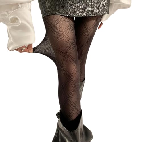 SLXLYH Patterned Pantyhose Checkered Thigh High Stockings Black Sheer Tights High Waist Tights Pantyhose for Women and Girls