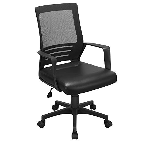 Yaheetech Ergonomic Office Chair Leather Seat And Mesh Back Combine Computer Chair Executive Chair Mid-Back Rolling Swivel Chair W/Lumbar Support And Armrests Adjustable Height For Office，Black #TOP10