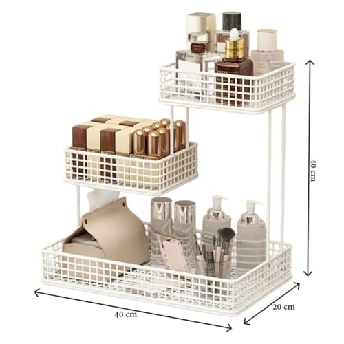 Image of 4 Tier Fruit Basket for Kitchen | Space Saving Decorative Kitchen Organizer | Multi-Layer Dining Table Organizer for Fruits, Snacks & Jars (3 Tier - White)