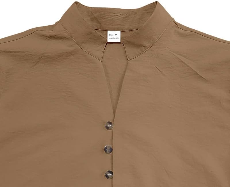 Men's Retro Casual Shirt - Long Sleeve Button Down Stand Collar Loose Fit Plain Shirt for Vacation Wear - Image 3