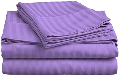 600TC Super Soft Quality Egyptian Cotton 4PC Sheet Set 15" Inch Extra Deep Pocket California King, Lavender/Lilac Stripe 600-Thread Count