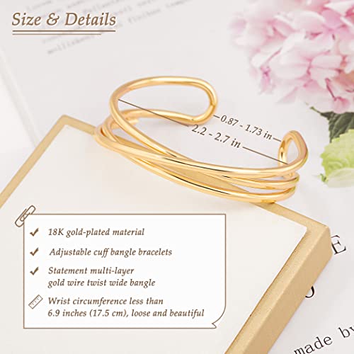 Pernnla Pearl 18K Gold Cuff Bangle Bracelets For Women Statement Wide Wire Chunky Bracelets Adjustable Trendy Simple Gold Bracelet For Girl #TOP3
