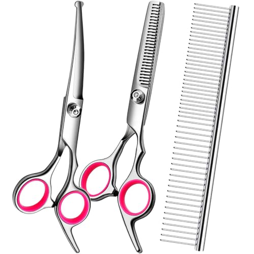 Dog Grooming Scissors Kit, Premium Stainless Steel Dog Shears with Curved Shears, Sharp Durable for...
