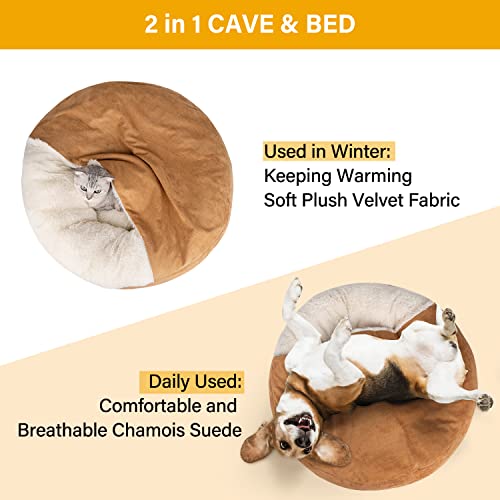 MICOOYO Hooded Dog Bed Small, Cozy Donut Dog Blanket Bed for Doggie Claming Pet Caved Bed for Cats Puppies (Small, Wheat) - Image 3