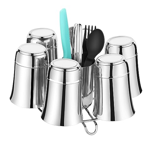 Image of iSTAR Stainless Steel Glass And Spoon Tabletop Organizer /Glass Stand /Glass Holder For Kitchen Dining Table, Tiered Shelf, Medium