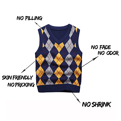 Image of Boys Sweater Vest V Neck Argyle Sleeveless Uniform Knit Plaid Kids Clothes