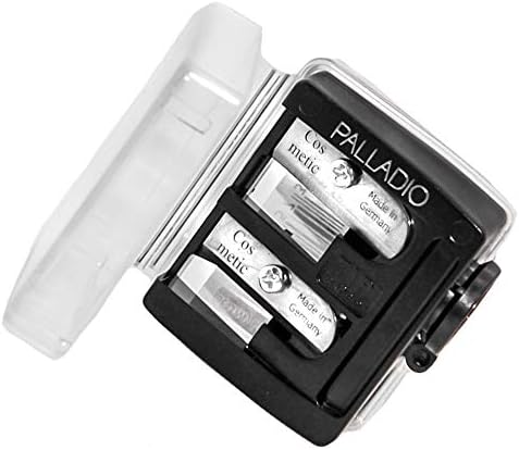 Palladio Double Barrel 3 in 1 Cosmetic Pencil Sharpener with Cover, Stainless Steel Blade, Size Adjuster, Essential for Small and Extra Large Lip Liner, Eyeliner, Brow Pencils