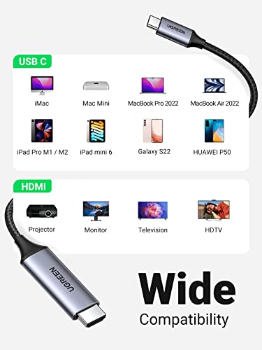 Ugreen Usb C To Hdmi Cable For Home Office 6Ft, Type C To Hdmi Cable 4K@60Hz Thunderbolt 4/3 To Hdmi, Compatible With Macbook Pro 2022, Macbook Air,Ipad Pro M2, Surface Book 2, Galaxy S22 And More #TOP5