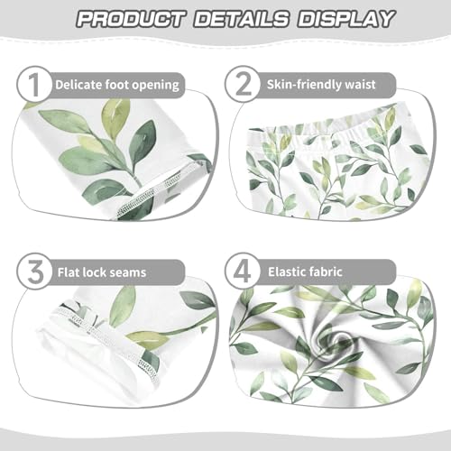 KLL Green Branch Olive Seamless Pattern Toddler Girls Basic Leggings Soft High Waisted Workout Pants Running3