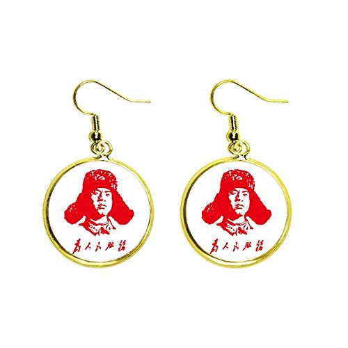 Pendientes rojos China Lei Feng aretes colgantes dorados joyería mujer vintage