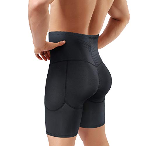 Men's Padded Briefs Boxer Underwear Tummy Control Shorts High Waist Body Shaper Enhance Butt Lifter Shapewear Abdomen Black