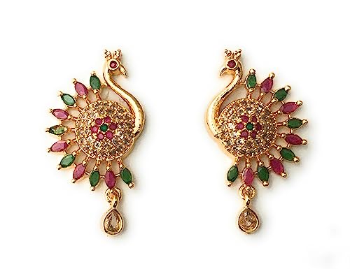 Image of Sasitrends Micro Gold Plated Peacock AD Stone Studded Jewellery Set