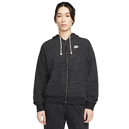 Nike Women's Sportswear Gym Vintage Full-Zip Hoodie, Black/White, X-Small
