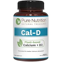 Pure Nutrition Cal D - Plant Based Calcium with VIT D3 K2 & Magnesium | 120 Tabs | 500mg Vegan Calcium per Serving | Algae Calcium Supplement for Bone Health