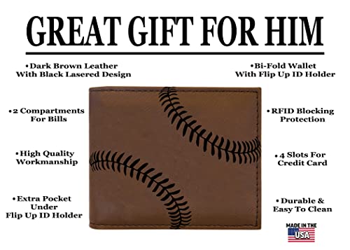 Rogue River Tactical Baseball Men's Leather Bifold Wallet RFID Gift For Him Dad Father Billfold Father's Day Gift Stitch2