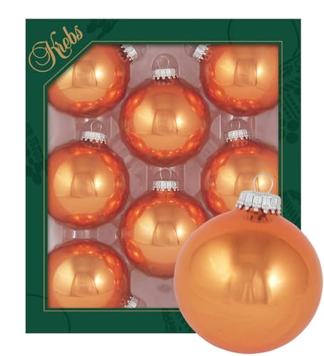 Krebs Glas Lauscha - Weihnachtsdekoration/Christbaumschmuck aus Glas - Unifarbende Kugeln - Menge: 8 Stück - Farbe: Opal-Orange - Größe: ca. 7 cm