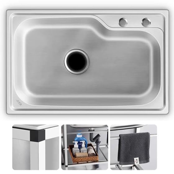 Évier de cuisine autoportant en inox à 1 compartiment avec étagères - 5