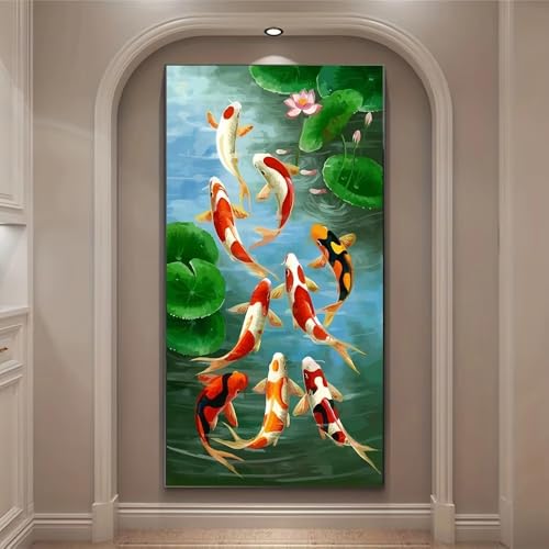 Affiche sur toile carpes koï lotus décoration murale entrée 50x105