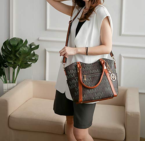 Mia K. Collection Crossbody Shoulder Handbag for Women Removable Shoulder Strap Vegan Leather Top-Handle Satchel-Tote Bag Brown