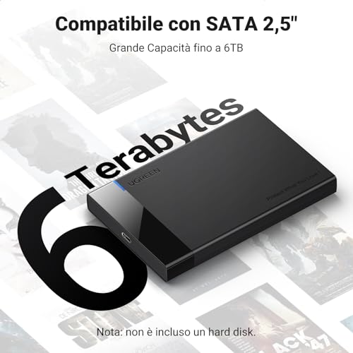 UGREEN Case Disco Rigido 2.5" USB C 3.1 Gen 2 UASP 6Gbps, Enclosure Hard Disk per 7mm 9.5mm SATA I II III HDD SSD Compatibile con WD Toshiba Seagate Hitachi, PS4, Xbox - Immagine 2