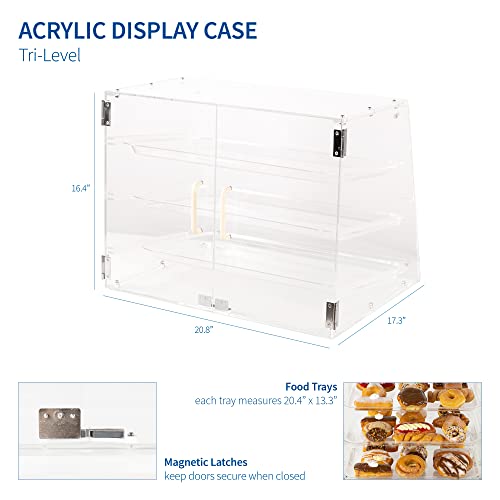 Vivo 3 Tray Acrylic Display Case, 21 X 17 X 16 Inch, 3 Tier Commercial Countertop Pastry Display With Rear Door Access And Removable Shelves Candy-Dspy3 #TOP1