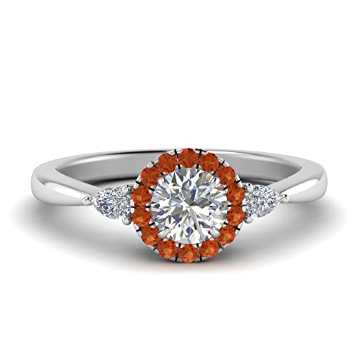Image of Sterling Silver Sapphire & CZ Diamond Halo Engagement Ring with Pear Accent, Round Shape, Wedding & Everyday Jewelry for Women, US Sizes 4-12