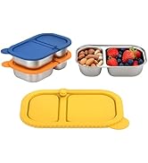 BSTUR 3 Pack Stainless Steel Snack Containers with Silicone Lids, 2 Compartment Food Storage for ...