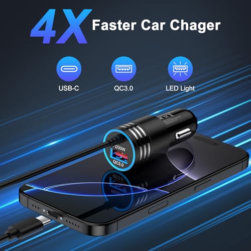 Zigarettenanzünder USB C Adapter für iPhone 17 Pro 16 15, 48W 2 Ports Auto Handy Ladegerät 12V Kfz Ladegerät mit 1M Typ C Ladekabel für Samsung Galaxy S25 Ultra S24 S23 FE S22 A16 A17 A35 A55 5G A56 – Bild 3