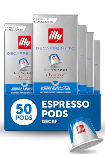 illy Espresso Capsules, Classico Decaf Medium Roast, 10 Count, 5 Pack