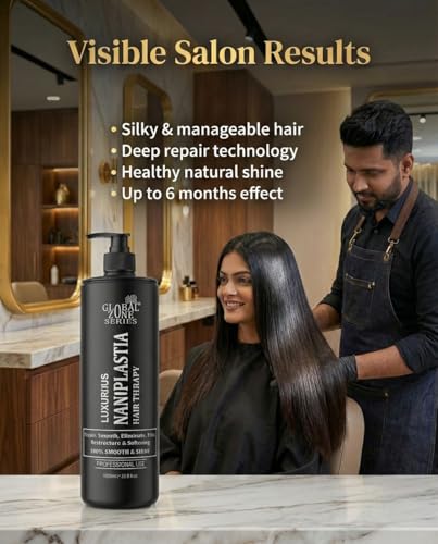Image of Global Zone Series Premium Nanoplastia Treatment 1000 ml | frizz-free shiny and straight hairs upto 6 months | Professional use (BALCK NANOPLASTIA)