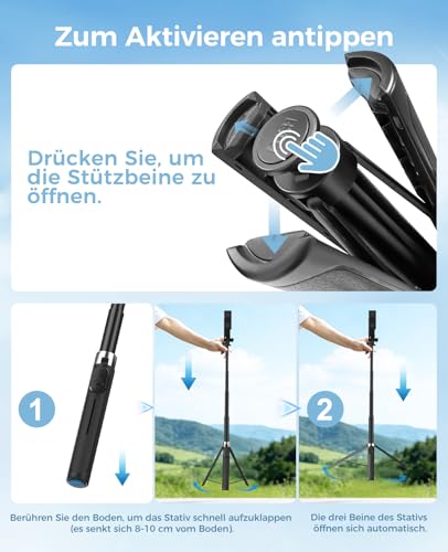 RISEOFLE 110cm Selfie Stick mit Licht, Handy Stativ mit Abnehmbarer Fernbedienung, Tragbar Handy Halterung Stativ für Smartphone/iPhone/Samsung/Kamera