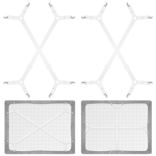 Bouiexye Lot de 4 sangles de support de drap de lit réglables pour lit double, queen size, king size, jumeau - Blanc