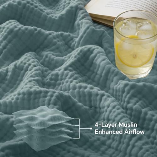 BEDELITE 100% Cotton Muslin Blanket for Adults, Breathable, Teal, 50"x70" - image 4