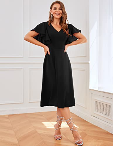 Image of Bridesmay Women's Formal Wedding Guest Dress for Women 2026 Short Sleeve Fit and Flare Tea Party Dresses