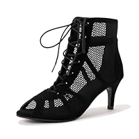 Générique Heels Dance-Class Bootie Sandales à Talons Hauts Escarpins Escarpins Noir Mesh Stiletto Talons Hauts Sandales à Lacets avec Bouche de Poisson Chaussures de Danse (Black-7cm, 38)