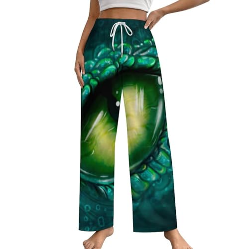 Pantalon de nuit femme dragon vert S avec poches pour stopper les nuits inconfortables