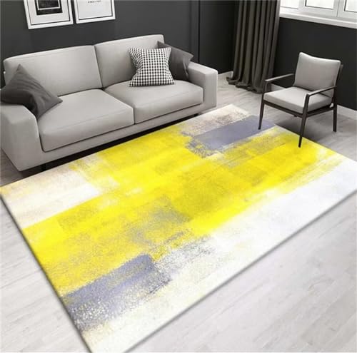 Tapis abstrait minimaliste jaune grand format lavable pour enfants - 2