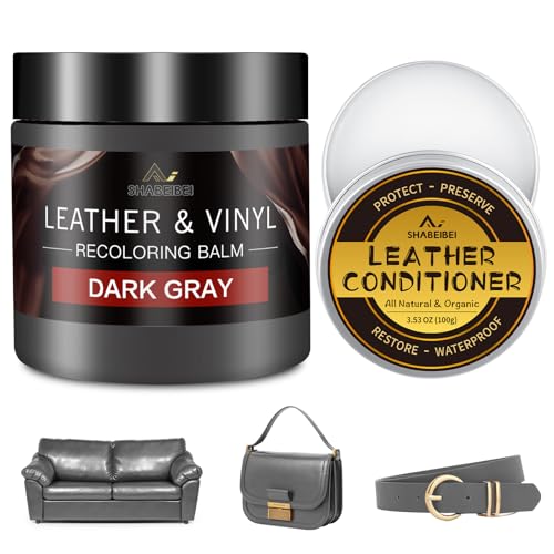 SHABEIBEI Leder Reparatur Set Dunkelgrau mit 200ml Lederfarbe & Lederpflegeöl – Lederpflege & Farbauffrischung für Sofa, Ledercouch, Auto, Schuhe & Möbel – Reparatur bei Kratzern und Verfärbungen