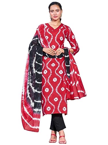 Image of GoSriKi Women's Cotton Blend Straight Printed Kurta with Pant & Dupatta