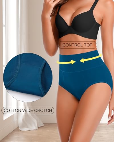 ASIMOON High Waisted Cotton Underwear for Women Plus Size Slight Tummy Control Full Coverage Panties Briefs Ladies Pack4