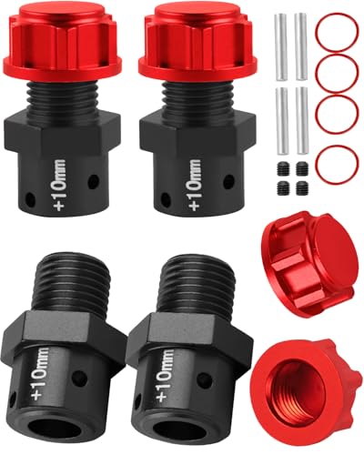 RCHuiWow 10MM Extended Wheel Hub Drive Upgrades Part for 1/8 Kraton/Outcast/Talion/Notorious 6S,1/7 Big Rock/Fireteam/Limitless 6S,Alloy 10MM Extended Wheel Hub Drive w/Anti-dust Cap Nuts,Black w/Red