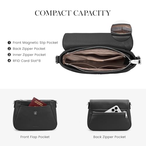 Image of befen Genuine Leather Saddle Crossbody Bags for Women with RFID Blocking, Small Flap Cross Body Purse Hangbags